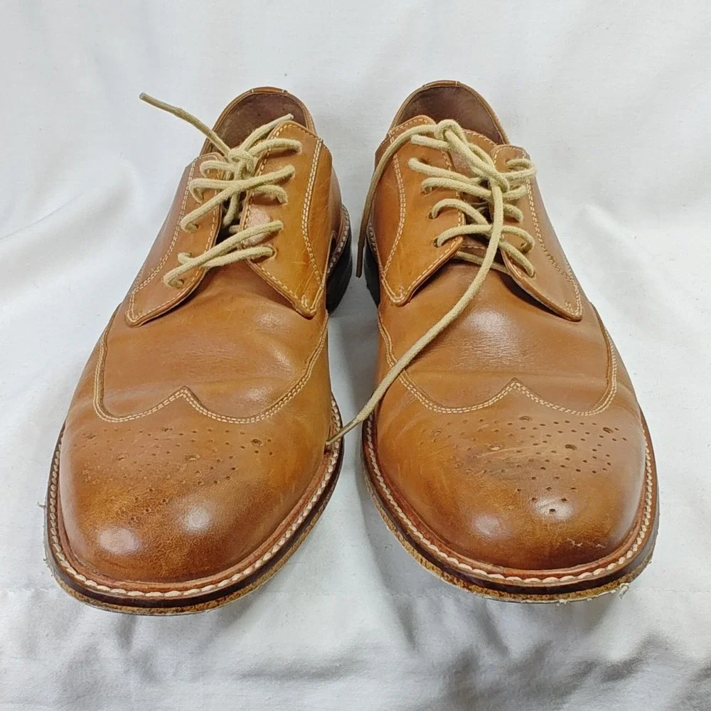 Banana Republic Wingtip Derby Shoes Tan Leather Brogue Perforation Lace Up 9.5M
